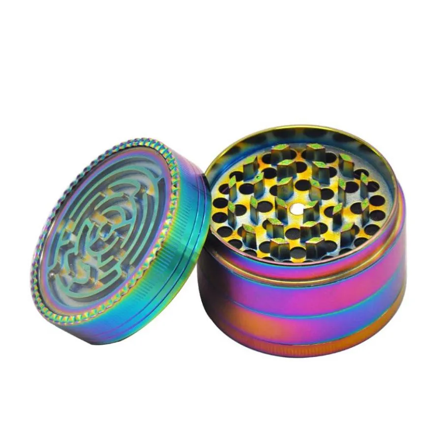 Rainbow Zinc Alliage Fumer Herb Grinder avec jeu de labyrinthe 63 mm 4 pièces Metal Tobacco Grinder Smoke Grinders for Hand Toon Pipe Acpes4560920