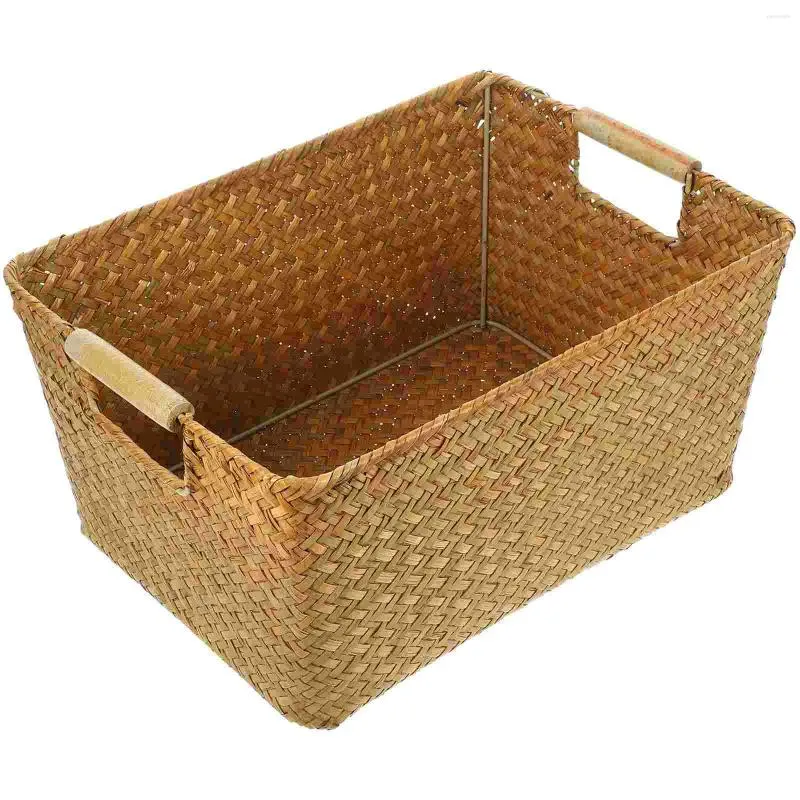 Storage Bottles Woven Basket Baskets Bins Toy Organizer Books Tabletop Decor Sundry Desktop Case Decorate Seagrass