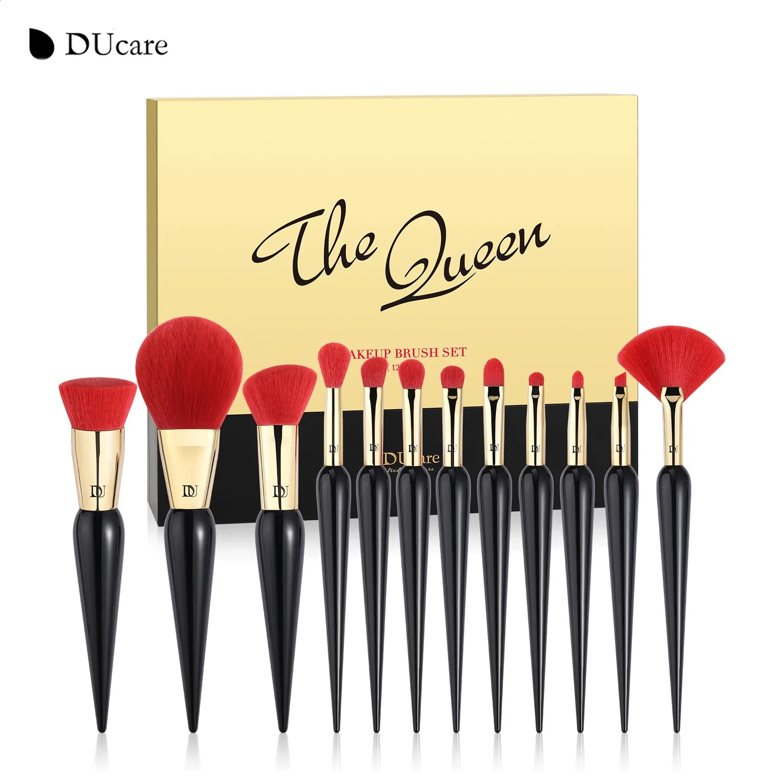 DUcare Makeup Brushes 12Pcs The Queen Seris Premium Gifts Foundation Powder Face Blush Eyeshadow Make up Brush Rubber Handle Set 240403