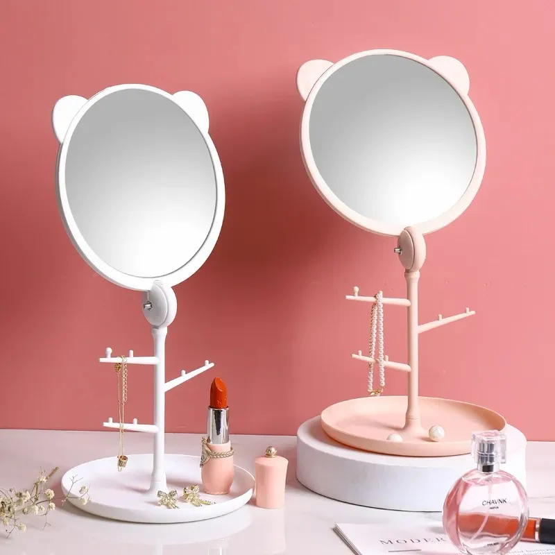 Miroir de maquillage de l'oreille de chat mignon avec porte-bijoux porte-porte