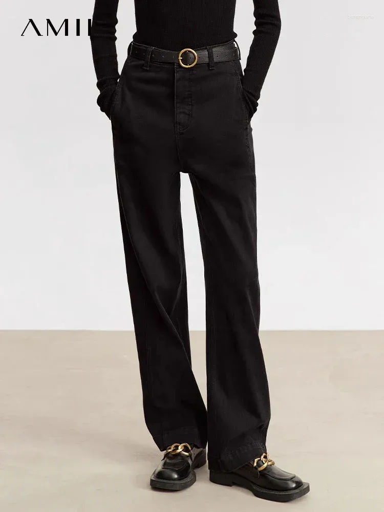 Jeans pour femmes amii minimaliste 2024 Pantalon d'hiver décontracté haut-taille
