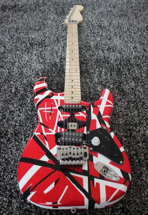 Custom Shop Black White Stripe Red ST Electric Guitar Maple Neck Floyd Rose Tremolo Locking Nut9352100