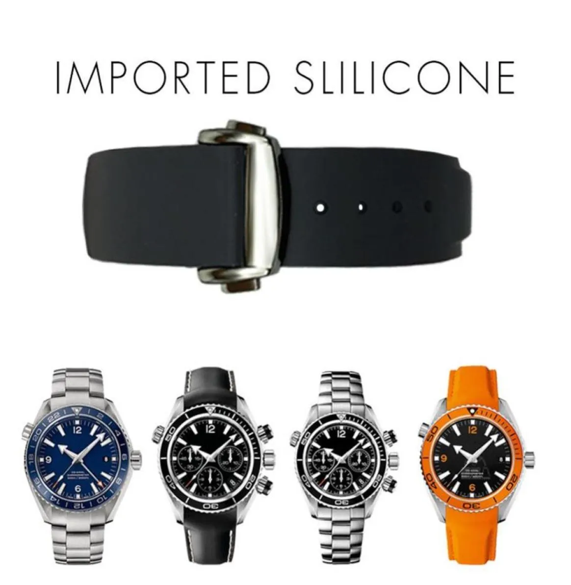 20mm Uhrengurtbänder Männer Frauen orange schwarz wasserdichte Silikon Gummi -Uhrenbänder Armbandverschluss Schnalle für Omega Planetocean 254171795