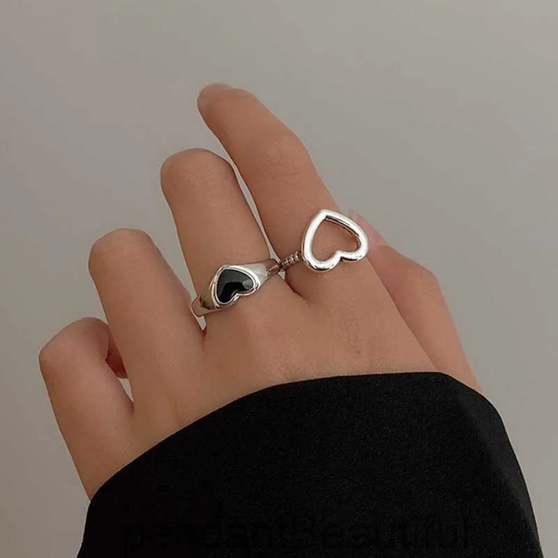 Anillo abierto de aceite negro en forma de corazón para hombres y mujeres con anillo de índice ajustable de corazón negro personalizado personalizado