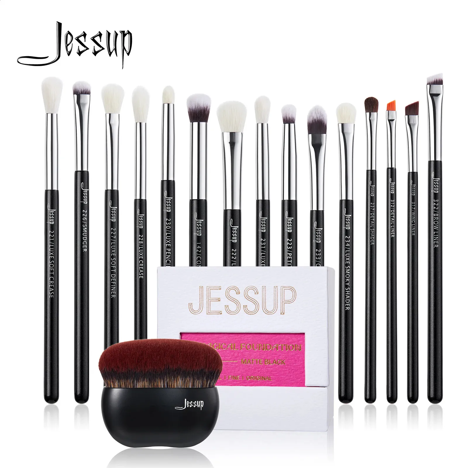 Jessup Eye Makeup Brushes Set 15pcs Precise Eyeshadow Brush Eyebrow EyeLiner Blending Concealer Natural Synthetic Black T177 240403