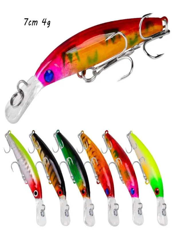 6 couleurs mixtes 7cm 4G Minnow Baits Hard Lures Crochets de pêche 8 Crochet triplé