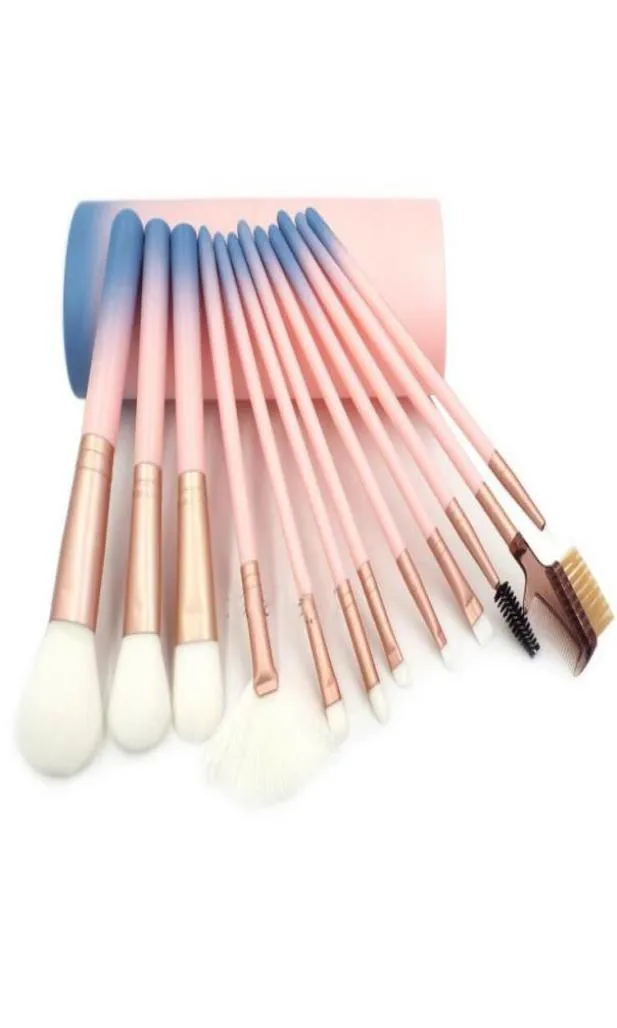 Makeup Brush 12st Pro Gradient Eye Shadow Borsts With Brush Bucket Multifunktion BB Cream Brusher Eyeline Cosmetic Tool1797371