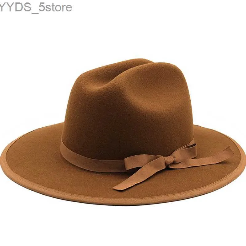 Wide Brim Hats Bucket Khaki wool womens Fedora hat wide brown elegant triad trilby Felt homburg church jazz mens denim yq240407