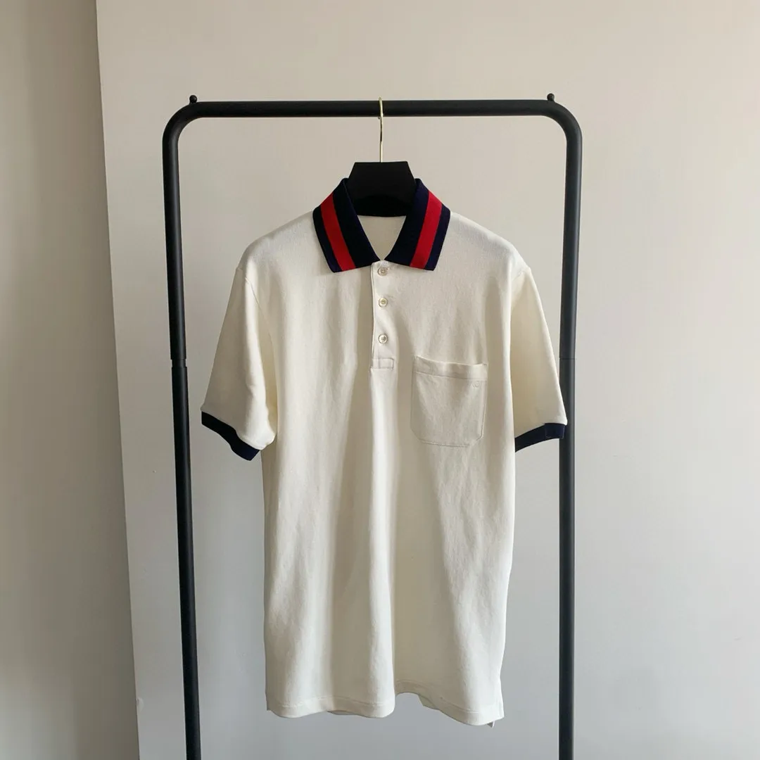 FALECTY MENS 24SS -Baumwollpiquet Polo mit Webkragen T -Shirt Double G Stickstreifen am Kragen und Ärmeln