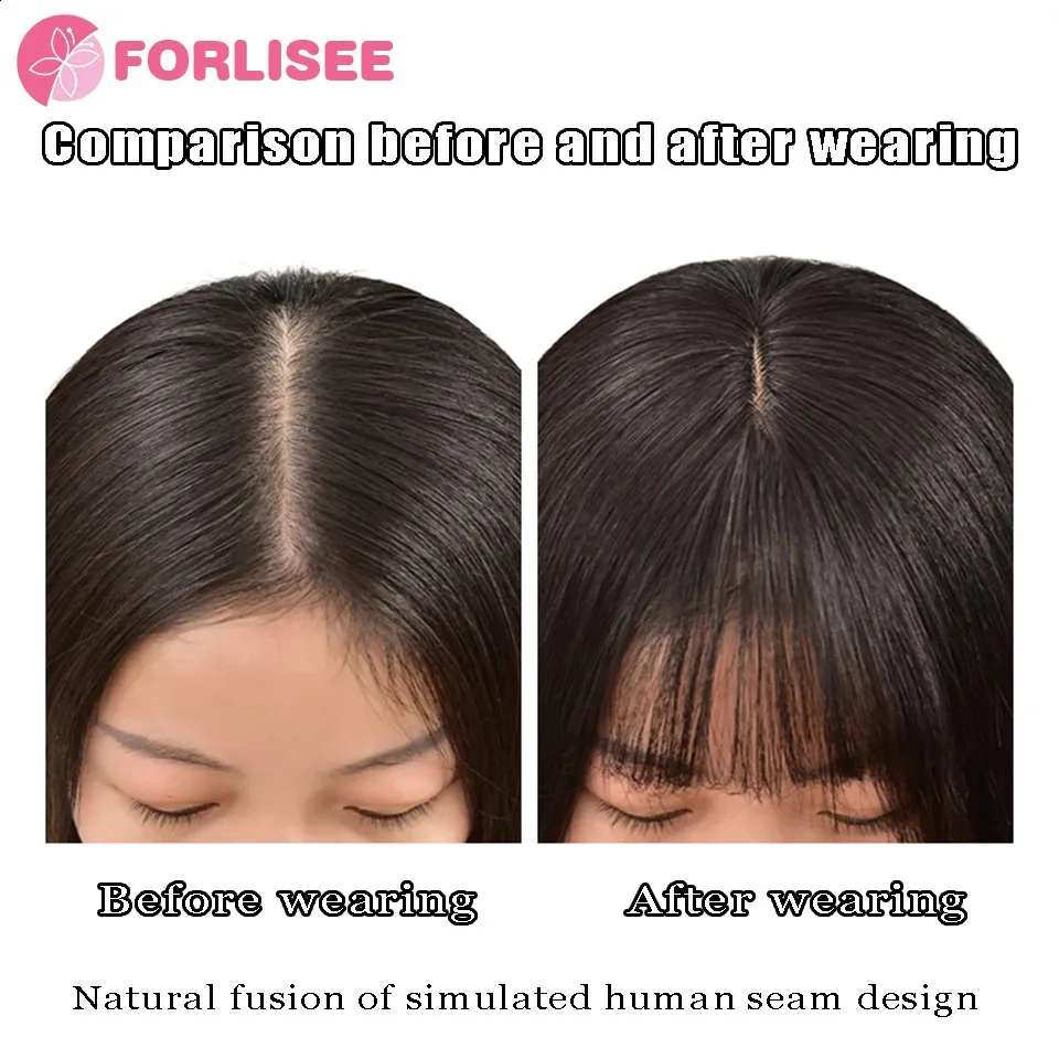 Forlisee Womens Wig Pige Womens Hair Piece 3D French Bangs自然にふわふわした軽量で、白い髪をシームレスに覆う240403