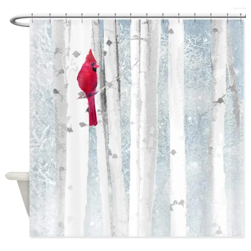 Rideaux de douche rouge cardinal oiseau de boule de neige arbres rideaux de tissu décoratif