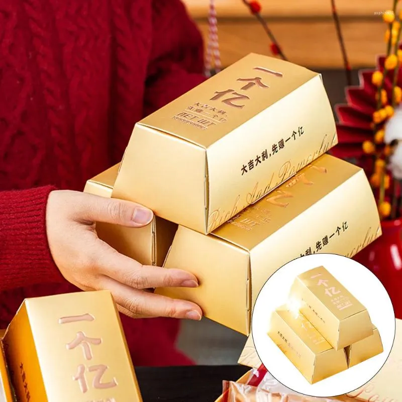 Geschenkomschakeling 5 -stks Decoratieve verpakkingsdozen Kleine Gold Bar -vormig snoeppapier Present