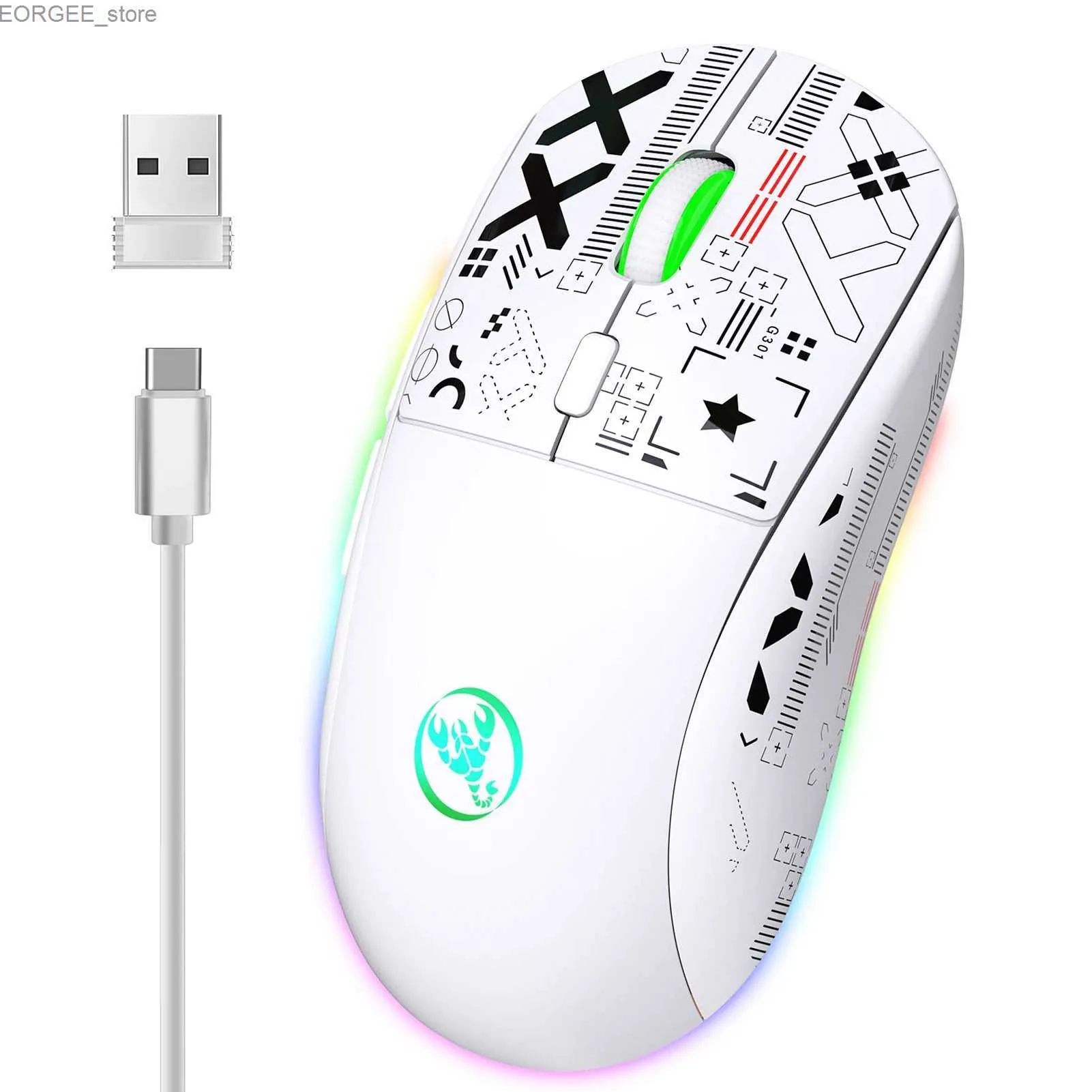 Ratones HXSJ T90 2.4G Mecánico inalámbrico Ratón RGB Ratón Diseñado ergonómicamente con 10 millones de botones 3600 ppi MOUSE 11 RGB Modo de iluminación MOUSE Y240407