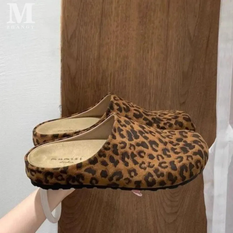 Leopard Women Slippers Platform Flats Suede Mule Shoes Woman Trend Slingback Casual Walking Fashion Mujer Zapatos 241106_voghion.com