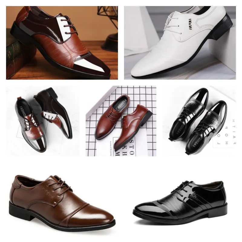 Luxe multi-style lederen heren zwart witte casual schoenen, grote zakelijke jurk puntige tie-up trouwschoen