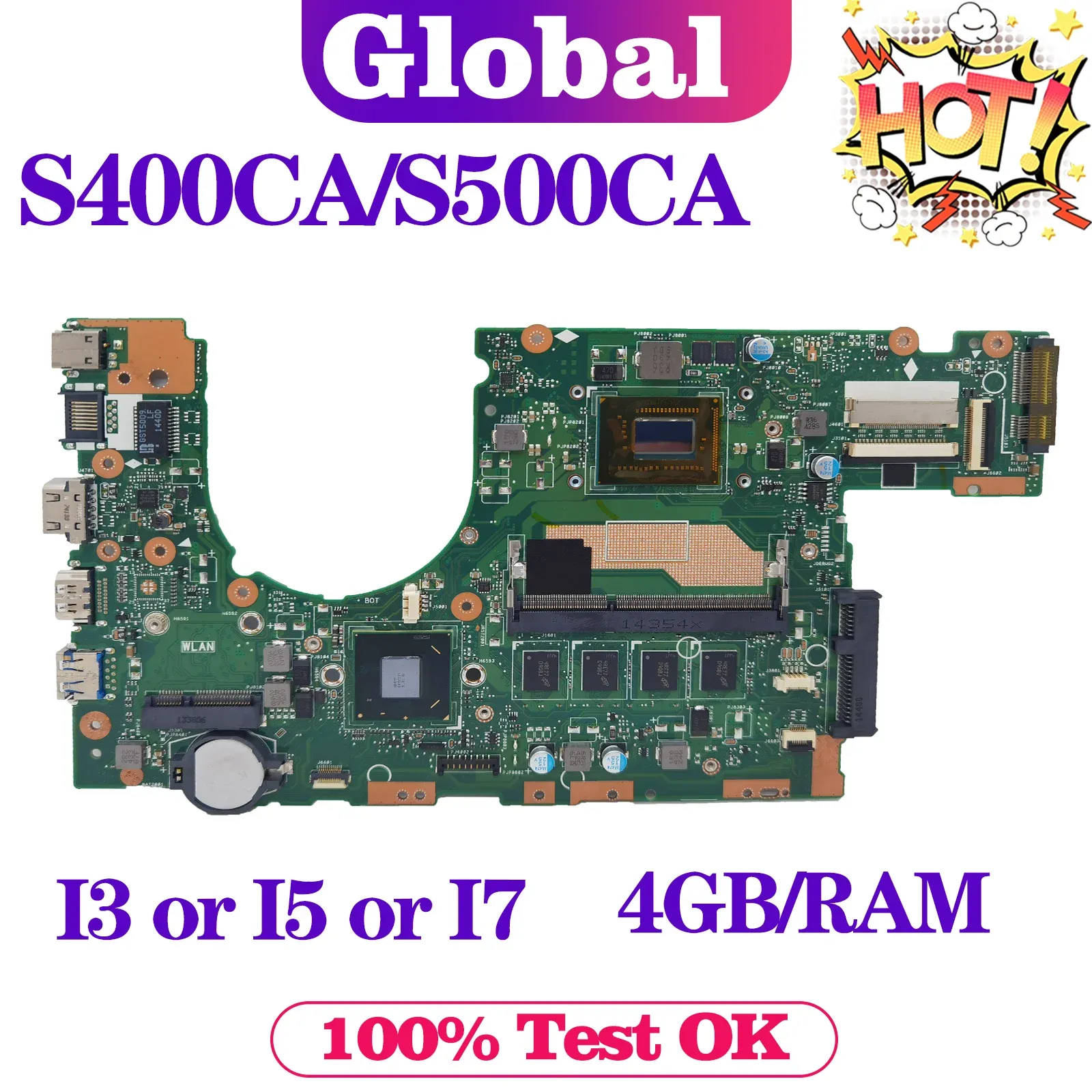 パッドKefu S400CA ASUS S500CA S400C S500C S400 S500ラップトップマザーボードI3 I5 I7 3th Gen 4G/RAM