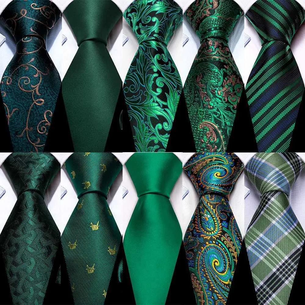 Neck Ties Dark green silk solid mens tie pocket square cufflink set elegant weaving high-quality set neckline wedding party Barry. Wang! C240412