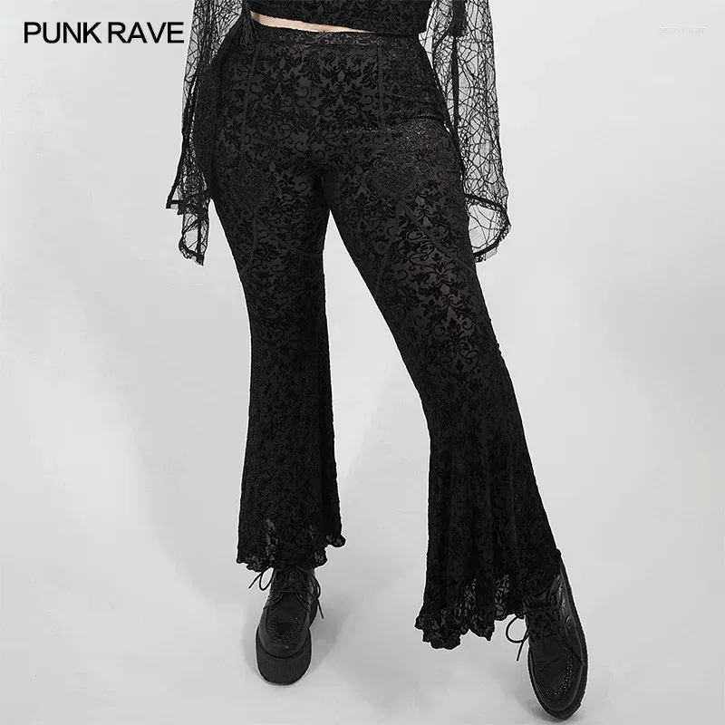 Pantalon féminin punk rave sombre goth évasé les femmes taille quotidienne porte un pantalon de club mi-jumelage