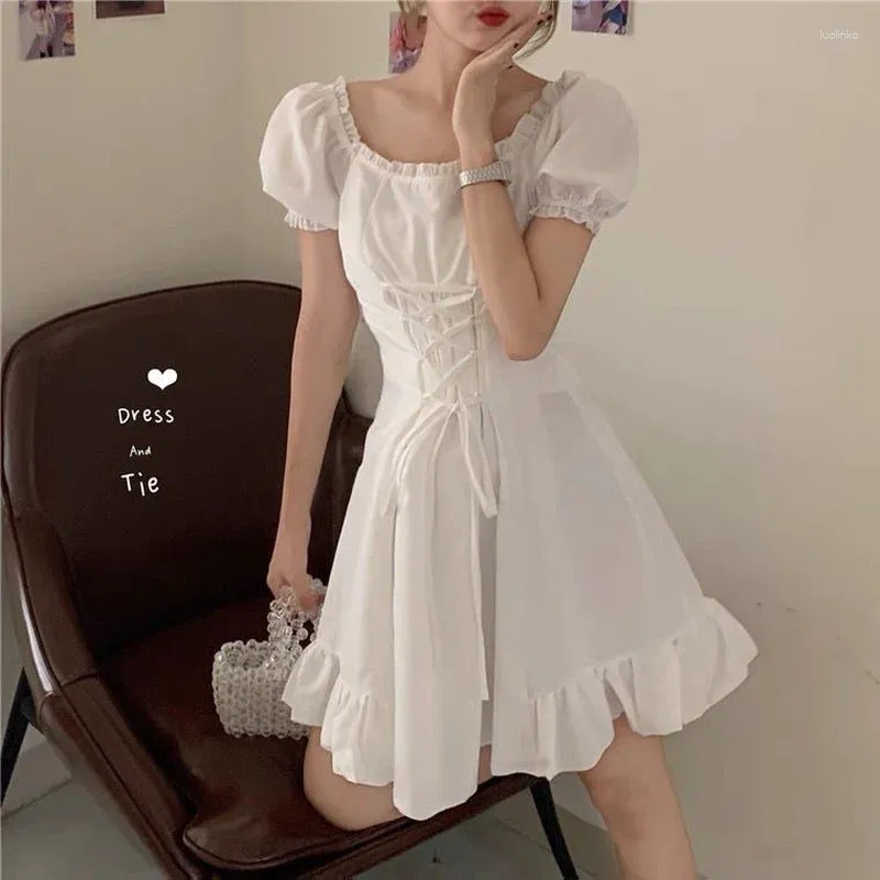 Party Dresses 2024 Women White Dress Mini For Girl Fairycore Kawaii Cute Birthday Korean Fashion Fairy Core Clothes