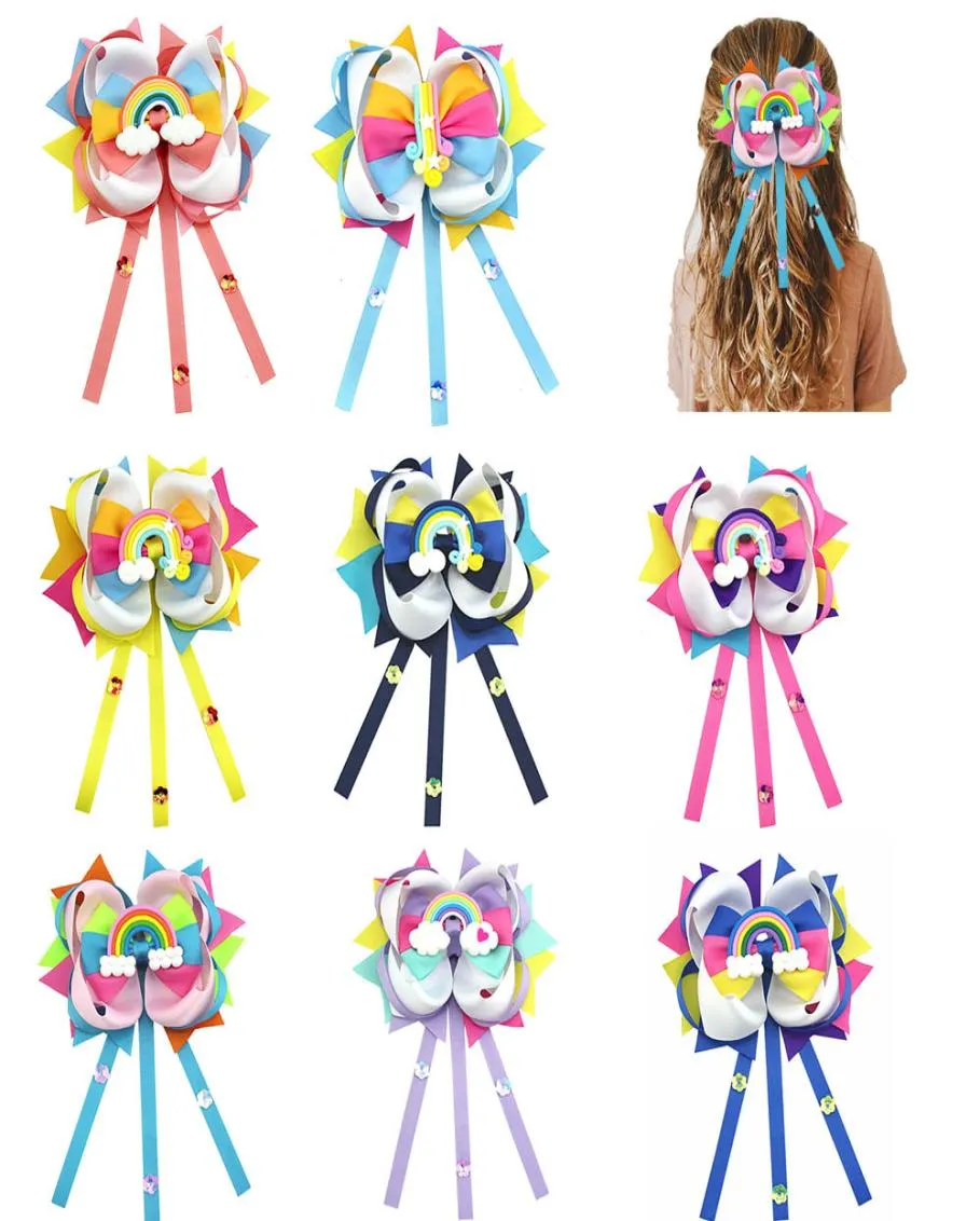 20 stcs 55039039 Big Rainbow Hair Bow met clip Unicorn Grosgrain Ribbons Hairclips voor meisjes4762828