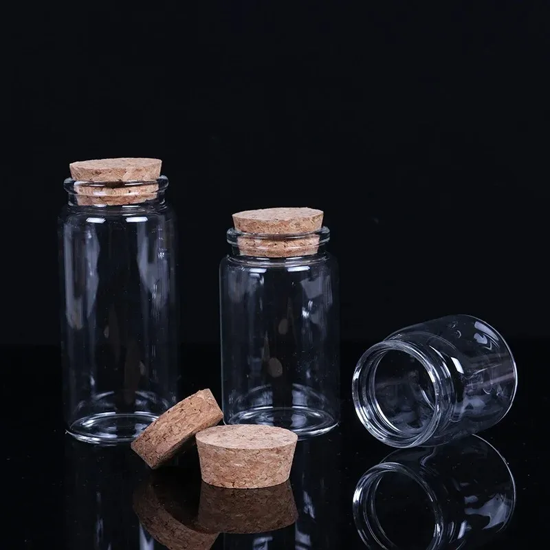 코르크 뚜껑이있는 유리 병 스파이스 항아리가있는 유리 병 유리 용기 유리 항아리 사탕 병