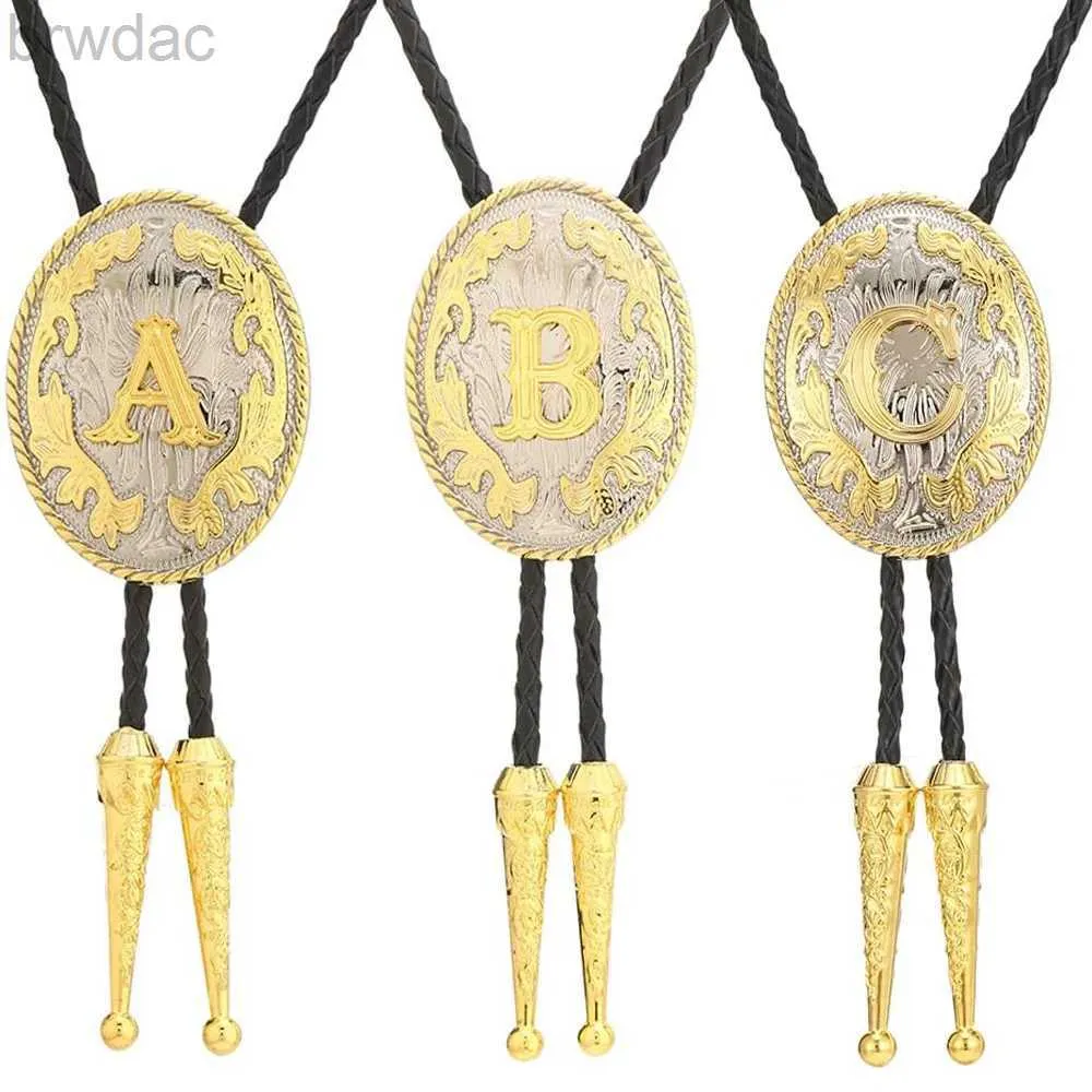 Bolo Ties Rechicgu Gold Letter Bolo Tie for Man Western Cowboy Cowgirl Leather Rope Necktie Womensネックレスジュエリーアクセサリー