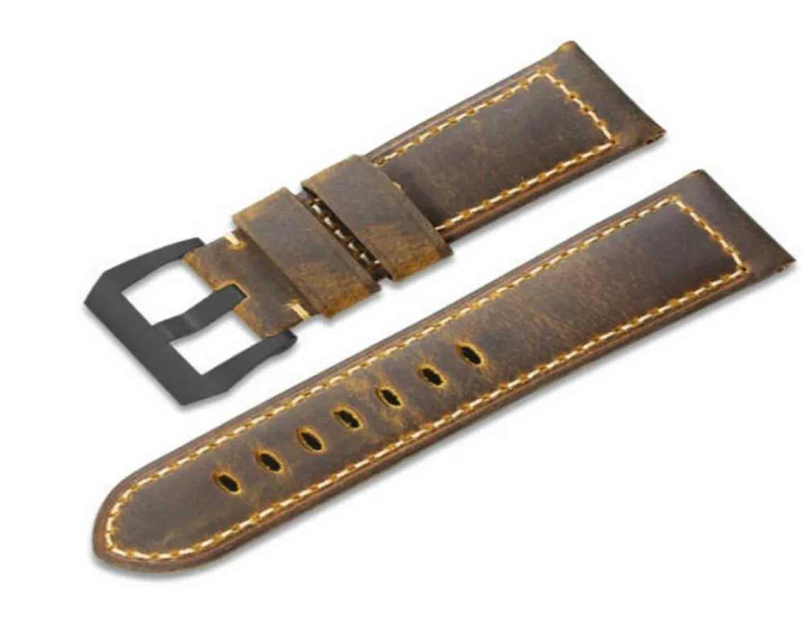 Skicka äkta kalvläderklocka Rem armband Watch Bands Brown Watchband för Pan 22mm 24mm 26mm Erai2557834