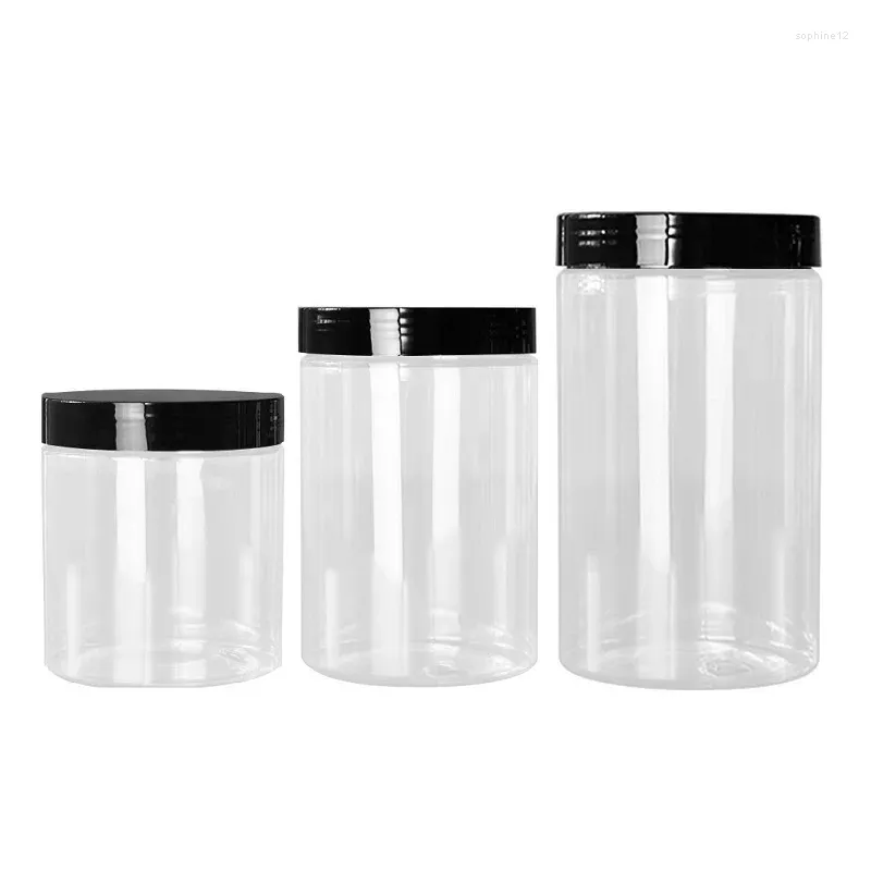 Bottiglie di stoccaggio barattoli cosmetici vuoti trasparenti 83DIA.Cream Pot Plastic Black LID 400ml 500ml 600ml 700ml PET RIFILABILE BOTTULE