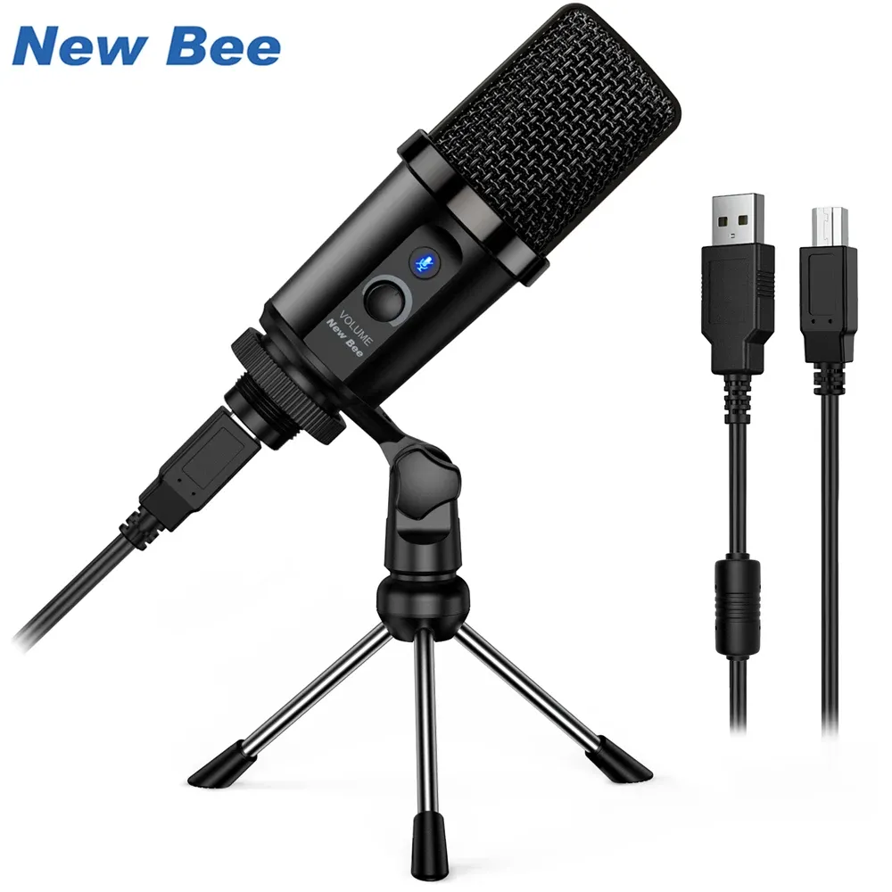 Микрофоны New Bee DM19 USB -микрофон Condenser Professional Mic с кнопкой отключения для студийного подкастинга