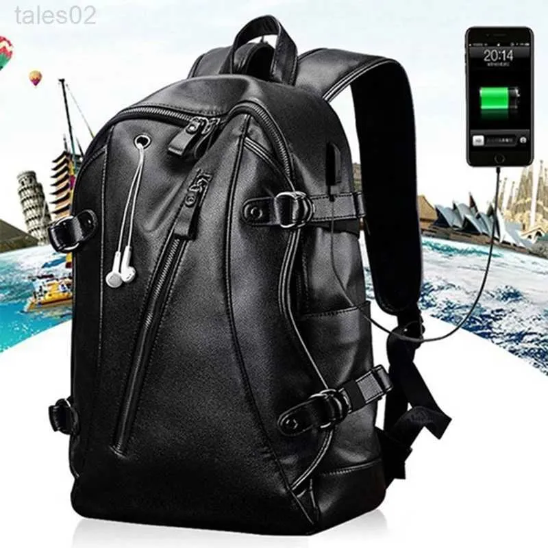 Sacs multifonctionnelles Backpack pour hommes USB USB Sac de voyage en cuir PU à mode PU de loisir YQ240407