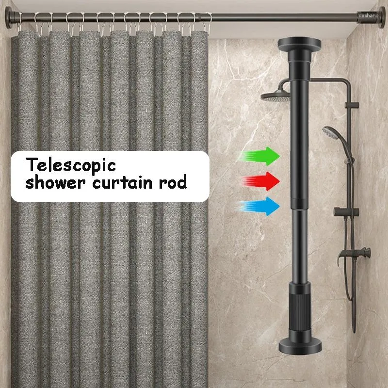 シャワーカーテン38-160cm純粋な黒い伸び可能なカーテンロッドワードローブ吊り服調整可能なバー