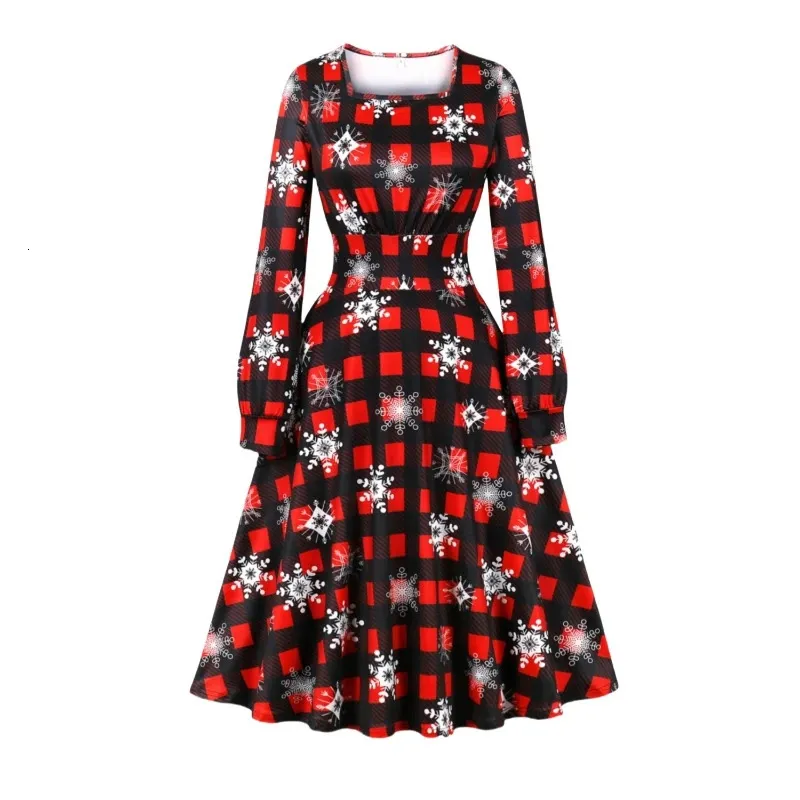 white christmas dresses Christmas Red Plaid Square Neck 1950S Vintage Dress – Jolly Vintage main image 1