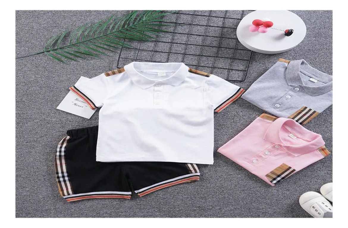 kids girls boys plaid tracksuit brand fashion 2pcs outfits set polo tshirtshort pant tracksuits children Designers Clothes3197537