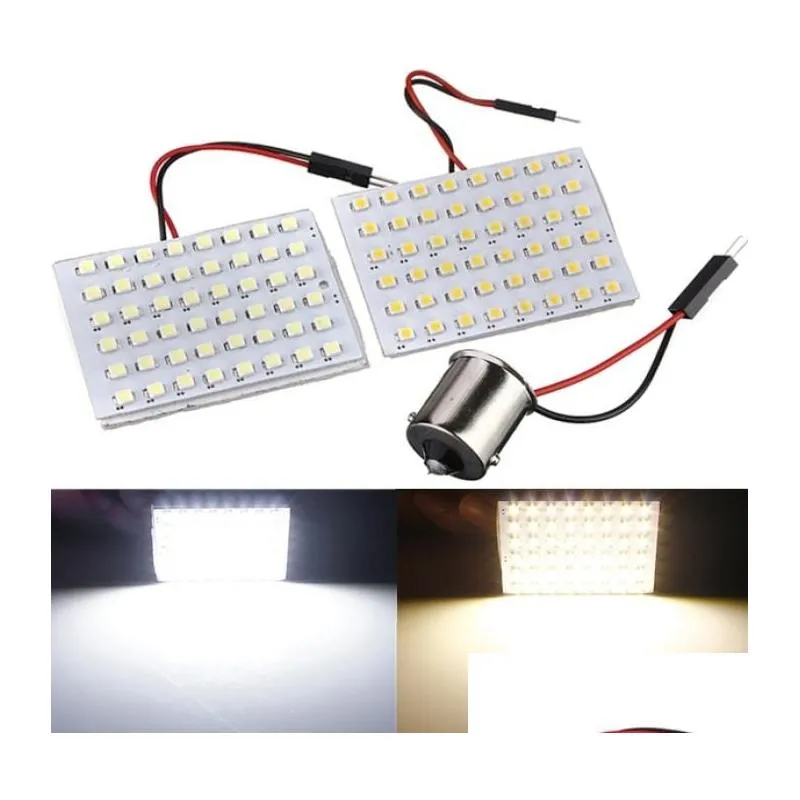 Bulbos de carro 10x 48 SMD 1210 Painel BBS LED Luz de mapa de cúpula quente branca com 1156 Adaptador BA15S DC12V3278442 Drop Delivery Mobiles Mo DHJS9