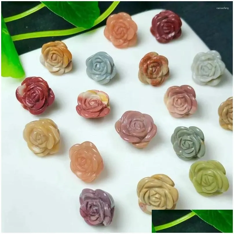 Objetos decorativos Figuras Precio al por mayor 1M Natural Alashan Jasper Crystal Rose Flower Talling Bead Charms para brazalete colgante dhldc