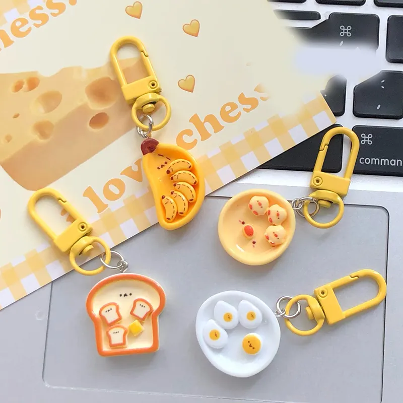 Cute Cartoon Breakfast Food Gudetama Keychain With Poached Egg And ...