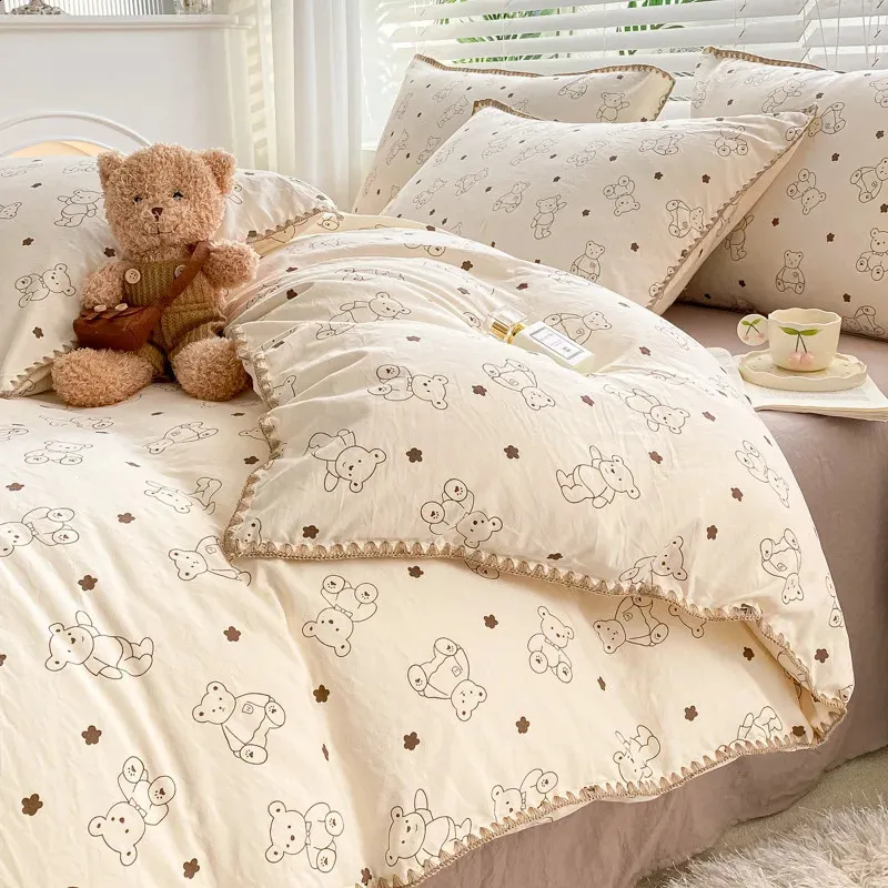 Soft Cotton Crib Bedding Set For Girl Bed Kid Baby Nursery Decor 3PCS Cartoon Bear borns y240325