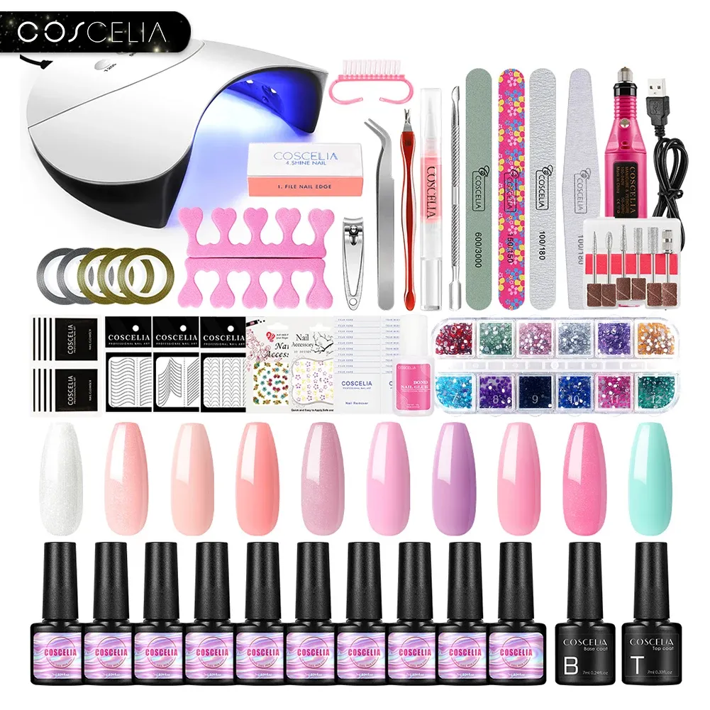 Sukienki Coscelia Manicure Zestaw UV LAMPA LAMPA GWOAL PIEWOLED Poliska zanurzona z żelowych lakier półprzewodowe narzędzia do paznokci