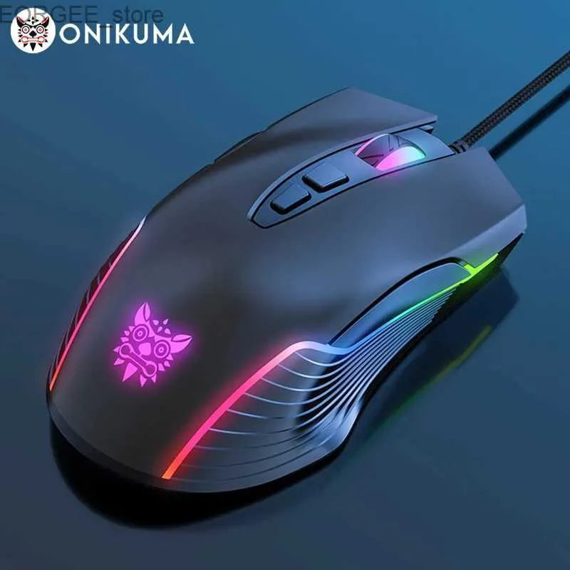 Möss Onikuma Wired Gaming Mouse 6 Nivåer Justerbar 6400 DPI 7 Programmerbara knappar 7 RGB Ljuslägen Ergonomiska möss för PC Gamer Y240407