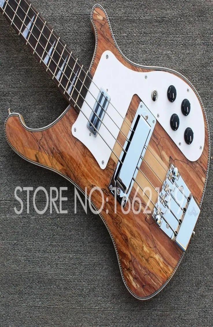 Custom 4 Strings 4003 Spalted Maple Brown Electric Bass Guitar Shece Thru Body Sandwich Шечья шейка для бодибинга.