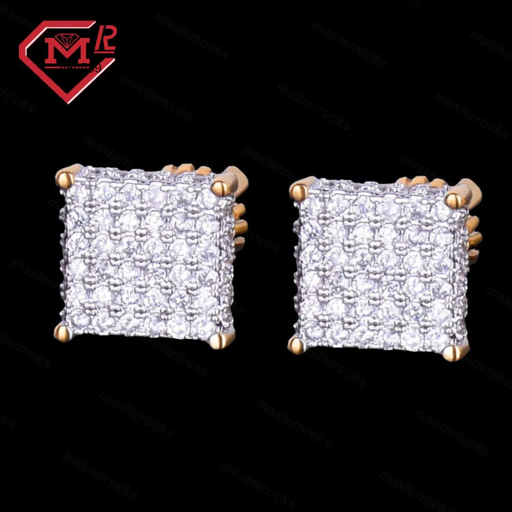 Designer sieraden Hip Hop Hot Sale vierkante vorm Moissanite Stud S925 Sterling Silver Hiphop Fashion Trendy Cool Man oorbellen