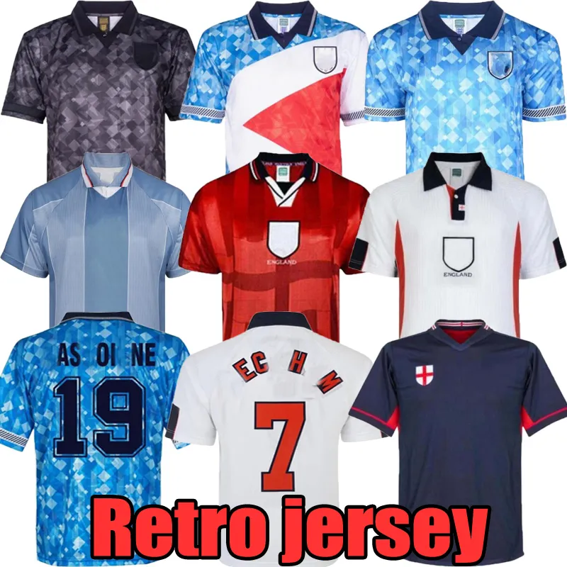 Inghilterra Shirt da calcio retrò calcio di calcio vintage maglia classica Sports maschile Top 1990 2002 82 84 87 90 94 95 96 98 99 01 Shearer Lineker Gerrard Lampard Scholes