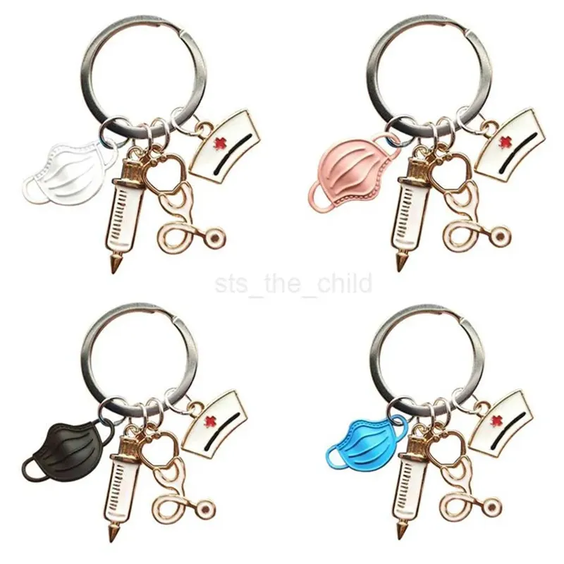 Keychains Lanyards Nurse Doctor Mask Key Chain Medical Aid Personnel Car Bag Keyring Syringe Stethoscope Pendant Accessories