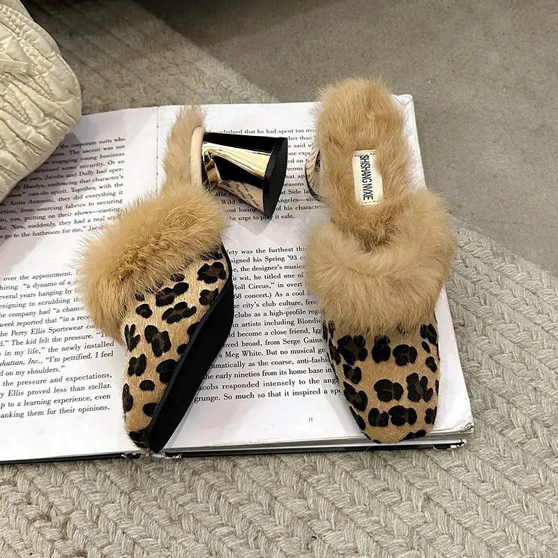 Cheetah Print Fluffy Slides Save Big On Bulk Fur Mule Slippers Fur