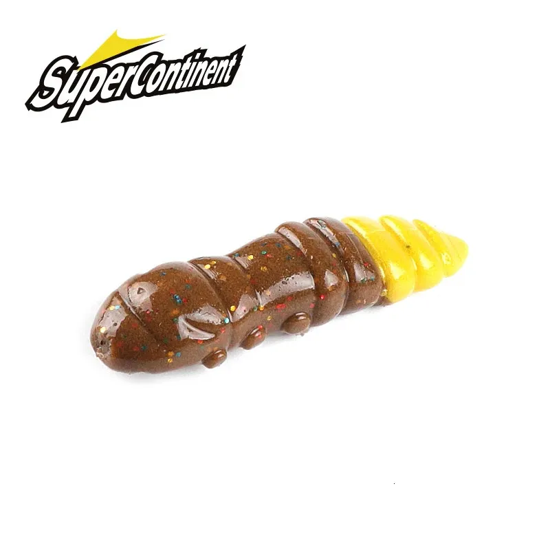 Superkontinent Pupa Weichköder Kunststoff Larve 38 mm18pcs schwimmende Süßwasserschwanze Silikon Köder Wurm 240407