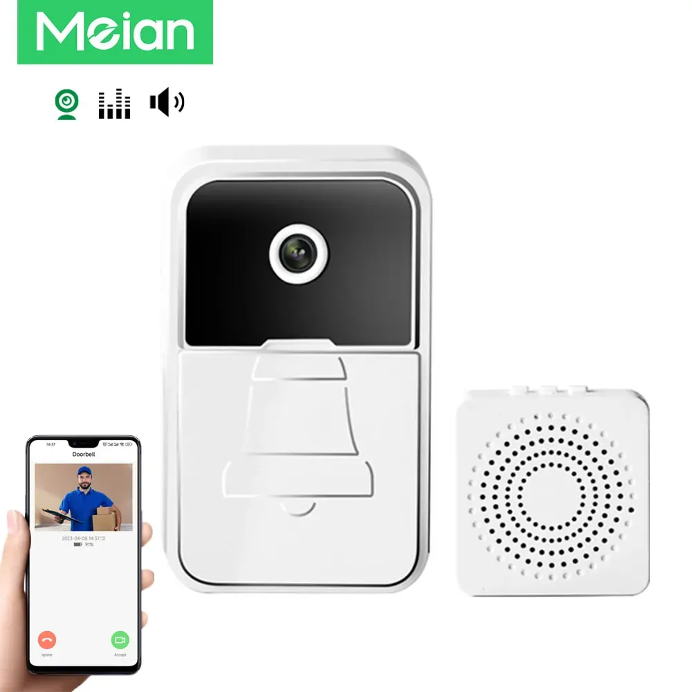 Doorbells Meian 2.4GHz WiFi Kapı Torbağı Akıllı Ev Kablosuz Video Kapı Zili İnterkom Güvenliği Açık Kapı Kapı Kamerası 480x640 Chime