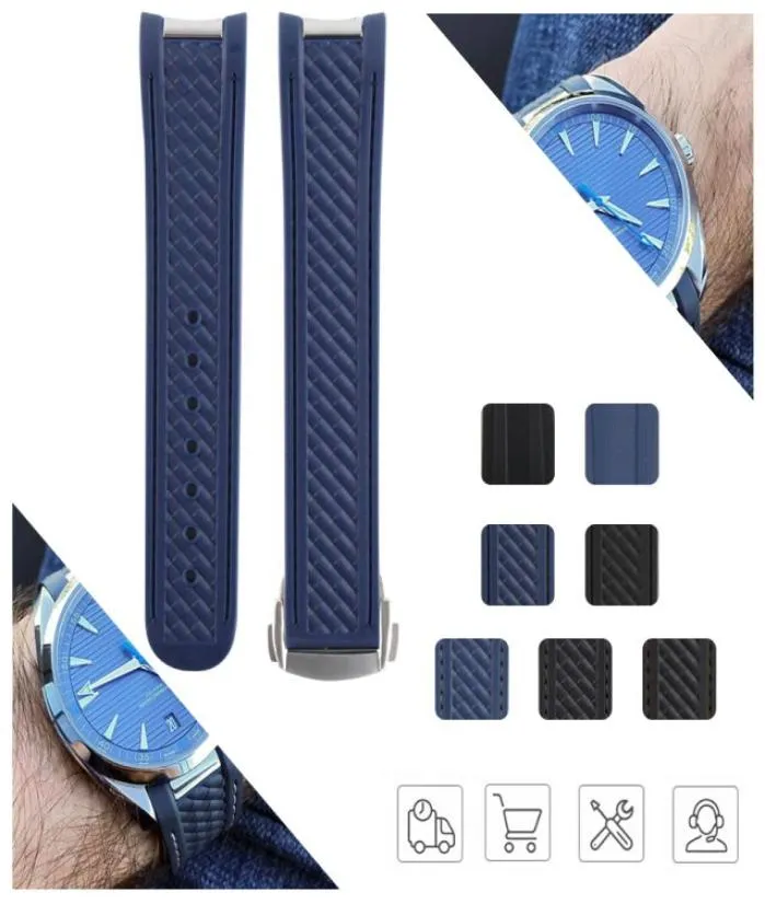 20mm Watch Strap Bands Men Blue Black Waterproof Silicone Rubber Watchbands Armband Clasp Buckle For Omega AT150 Sea 300 Tools8493179