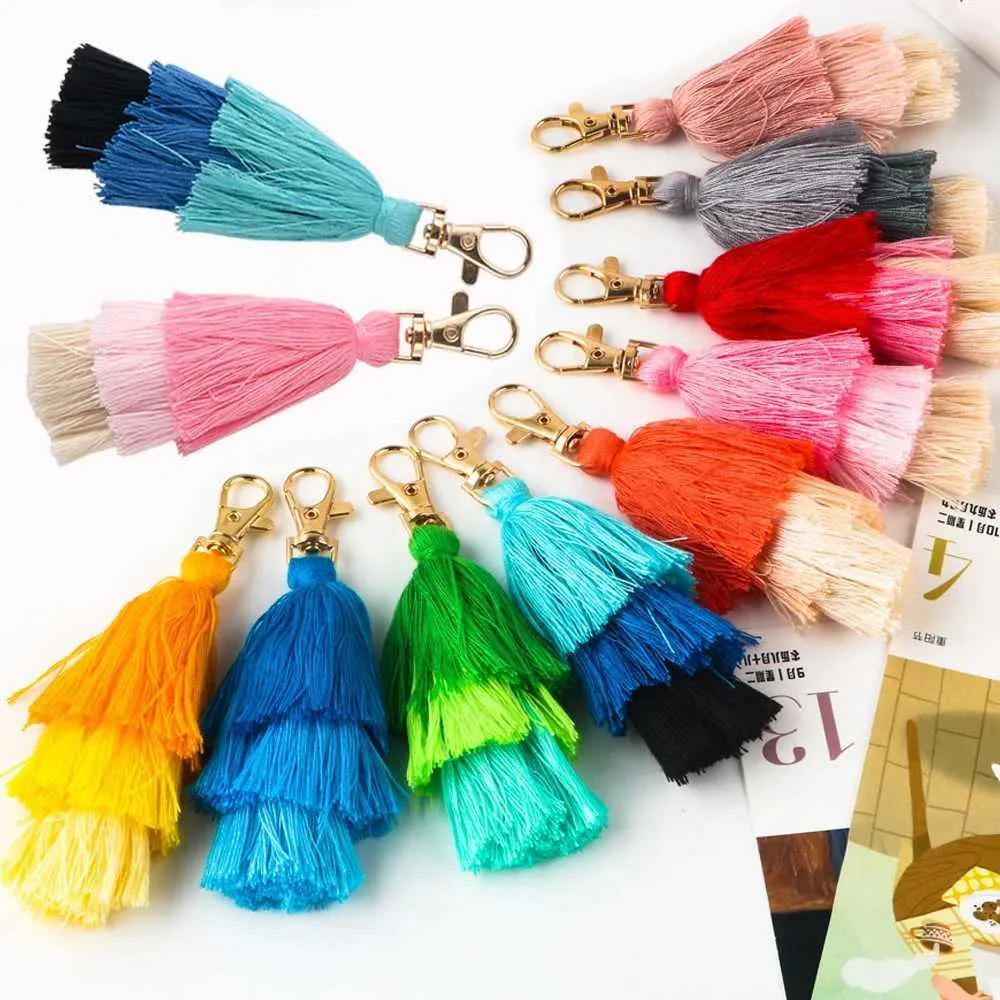 Keychains Lanyards 20-100Pcs keychain 3-layer cotton tassel pendant used for jewelry making DIY handicrafts decorative hangers wholesale of bags Q240403