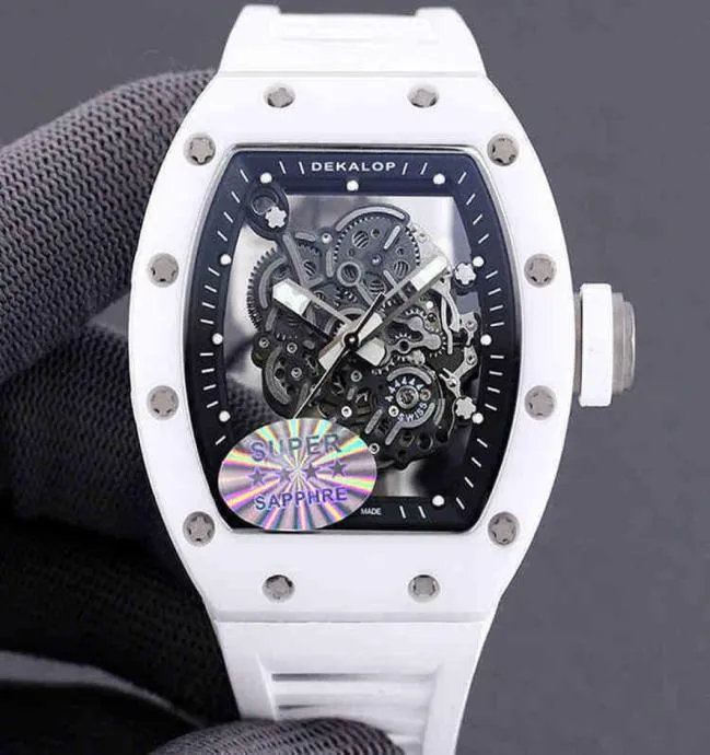 Мужские механические часы для меньшинства керамические женские белые сапфировые выдолбленные наполненные швейцарские движения.