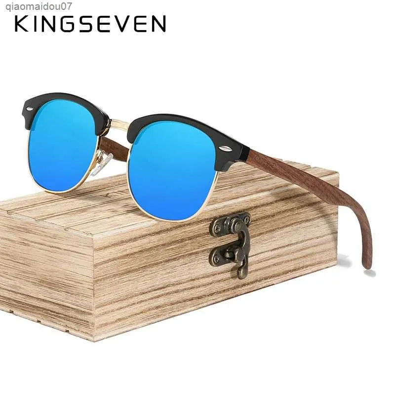 Lunettes de soleil Kingseven Retro Fashion Sunglasses Sungasses de haute qualité Walnut Wood Homme Polarisé UV400 HD LURSES LES LES GADES MAINS MAINSL2404